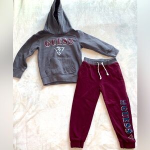 GUESS Kids Gray Hoodie and Maroon Joggers Set size 4T